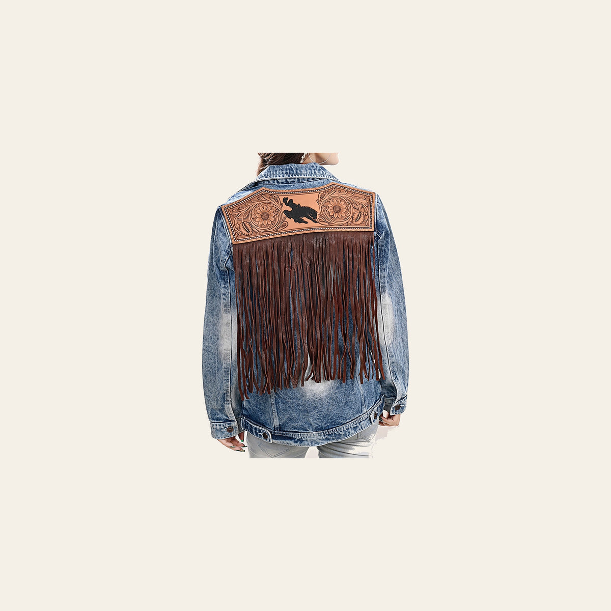 American Darling Genuine leather Hand tooled carved Women 100% cotton Denim jacket dress ladies girl | Shirt for