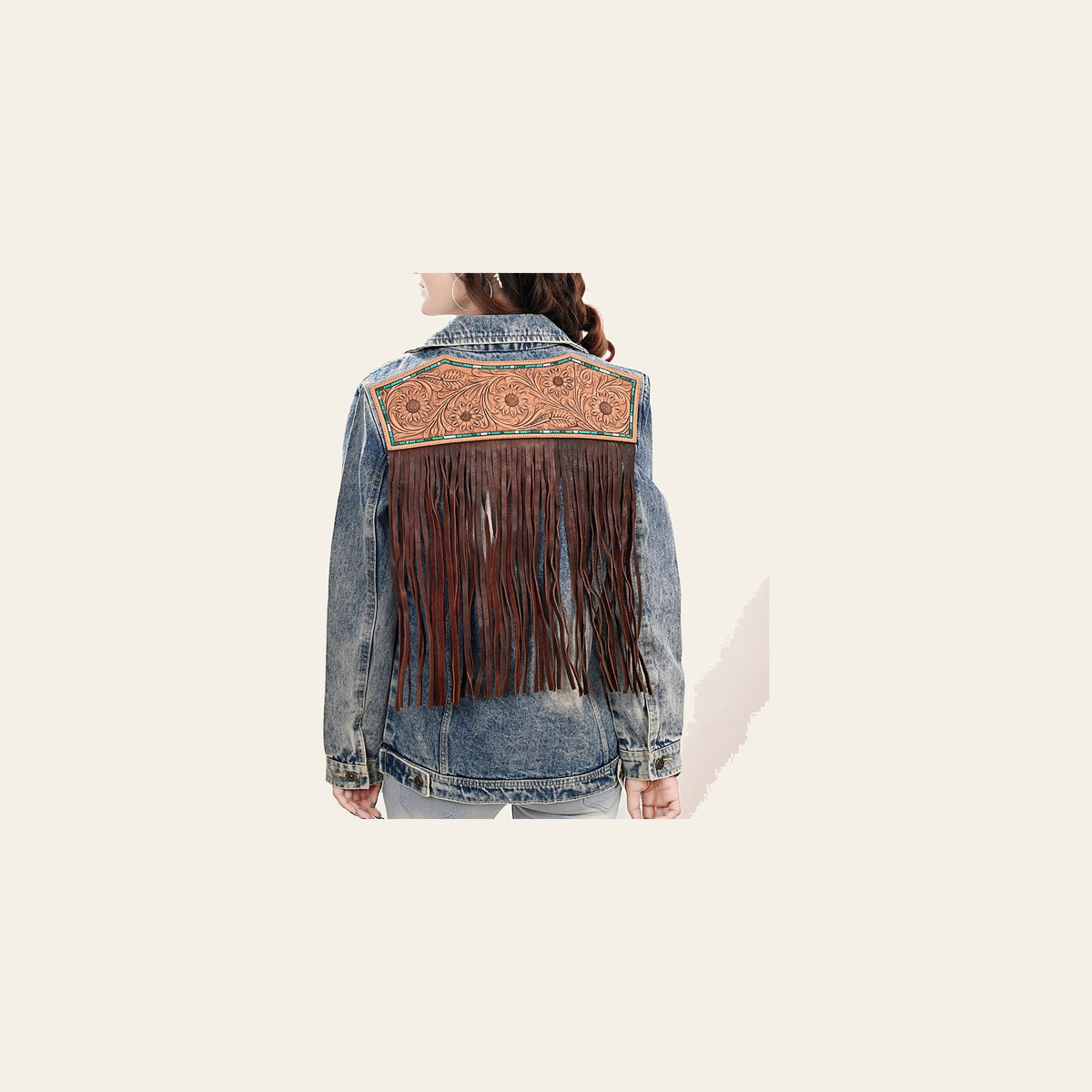American Darling Genuine leather Hand tooled carved Women 100% cotton Denim jacket dress ladies girl | Shirt for