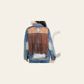American Darling Genuine leather Hand tooled carved Women 100% cotton Denim jacket dress ladies girl | Shirt for