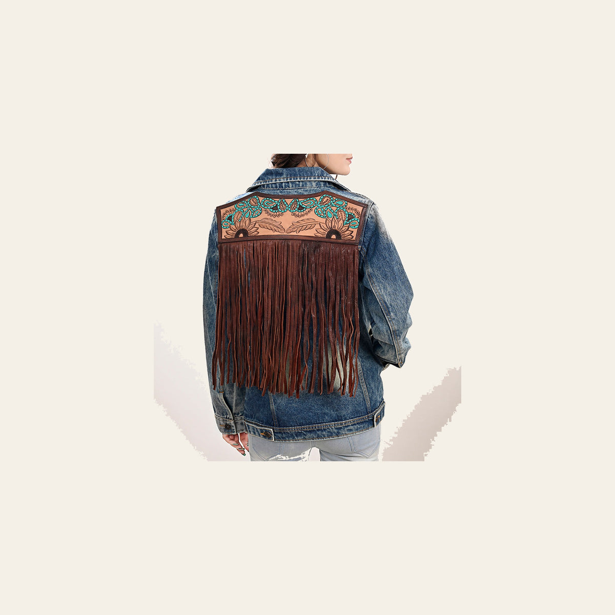 American Darling Genuine leather Hand tooled carved Women 100% cotton Denim jacket dress ladies girl | Shirt for
