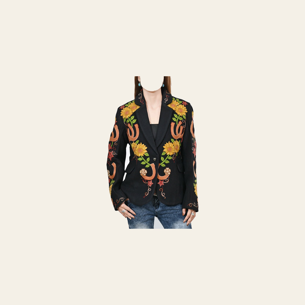 American Darling Women’s Embroidered Sunflower Blazer | Horseshoe Western Boho Fabric Jacket