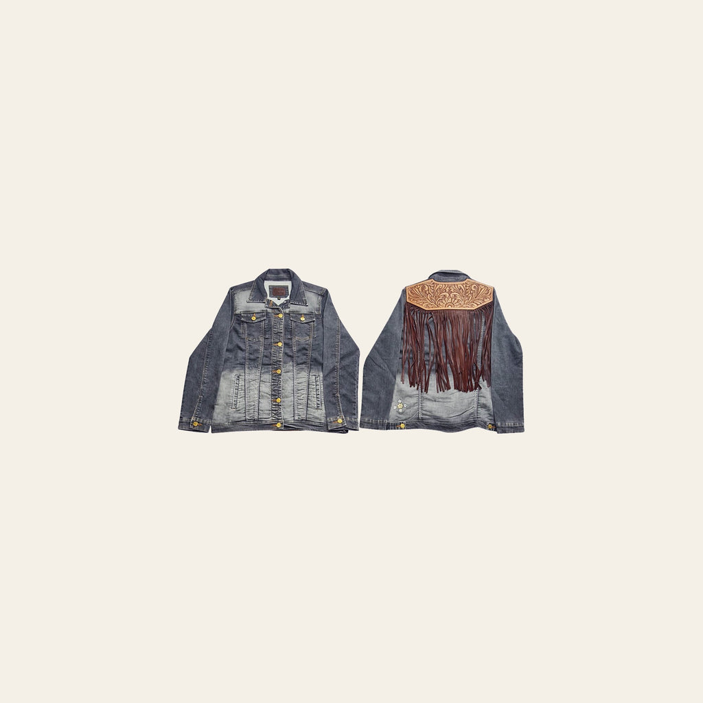 American Darling Genuine leather Hand tooled carved Women 100% cotton Denim jacket dress ladies girl | Shirt for