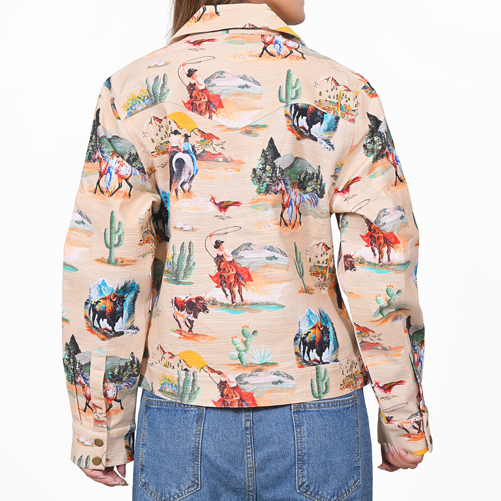 American Darling Cotton Lycra Western Stretch Jacket – Desert Wildlife Bison & Longhorn Print