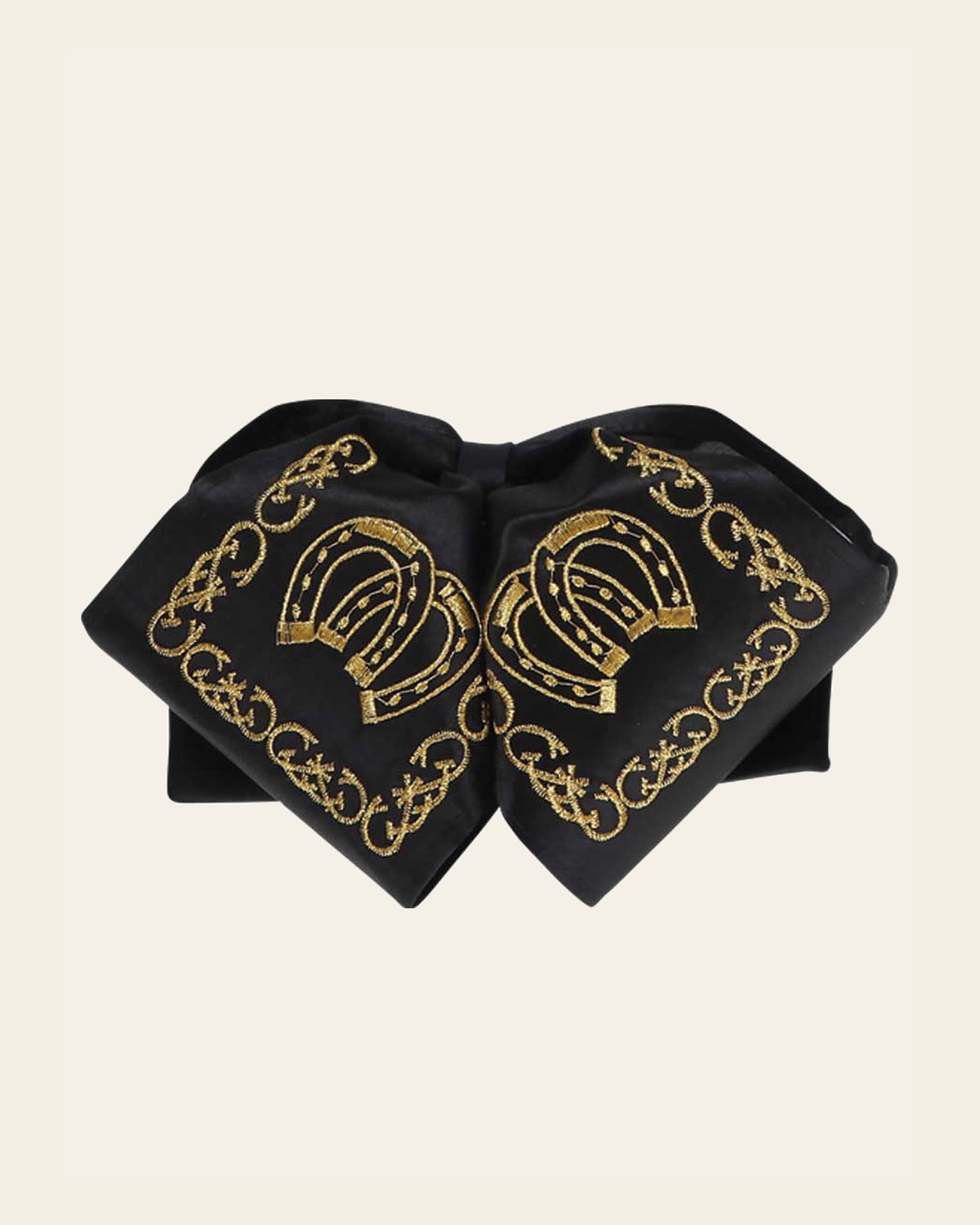 Adult Mexican Charro Bow Tie 100% Polyester Black/Gold 600129 on a warm cream background