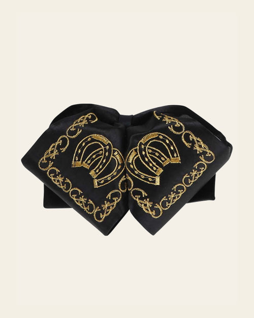 Adult Mexican Charro Bow Tie 100% Polyester Black/Gold 600129 on a warm cream background