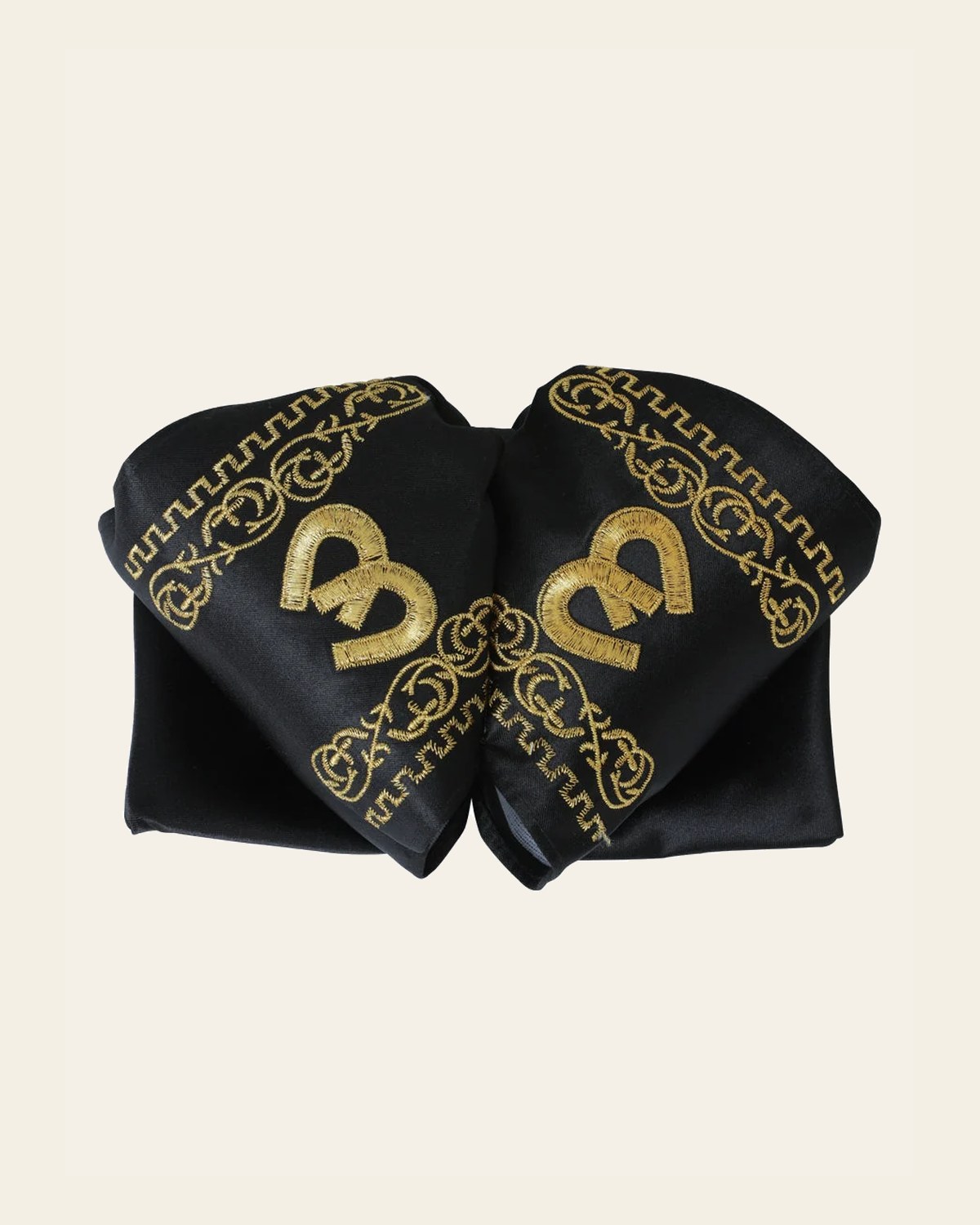 Adult Mexican Charro Bow Tie 100% Polyester Black/Gold 600484 on a warm cream background