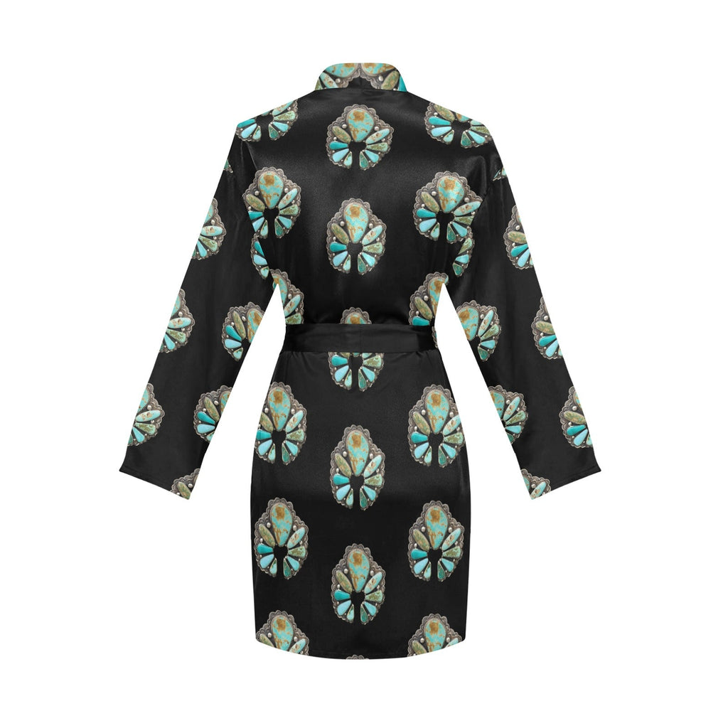 Baha Ranch Turquoise Naja Women's Long Sleeve Belted Satin Feel Dressing Lounge Robe by Baha Ranch Western Wear - product...