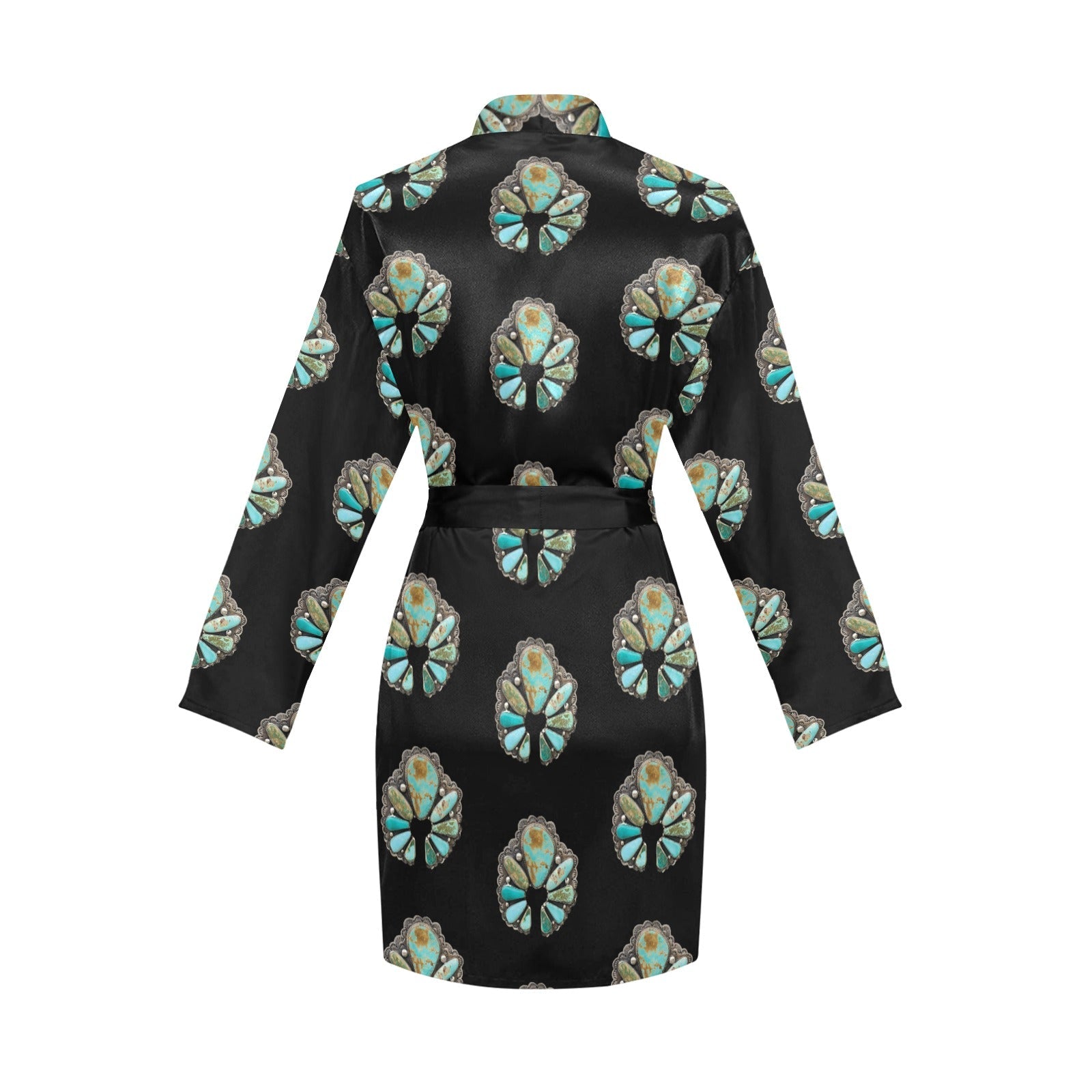Baha Ranch Turquoise Naja Women's Long Sleeve Belted Satin Feel Dressing Lounge Robe by Baha Ranch Western Wear - product...