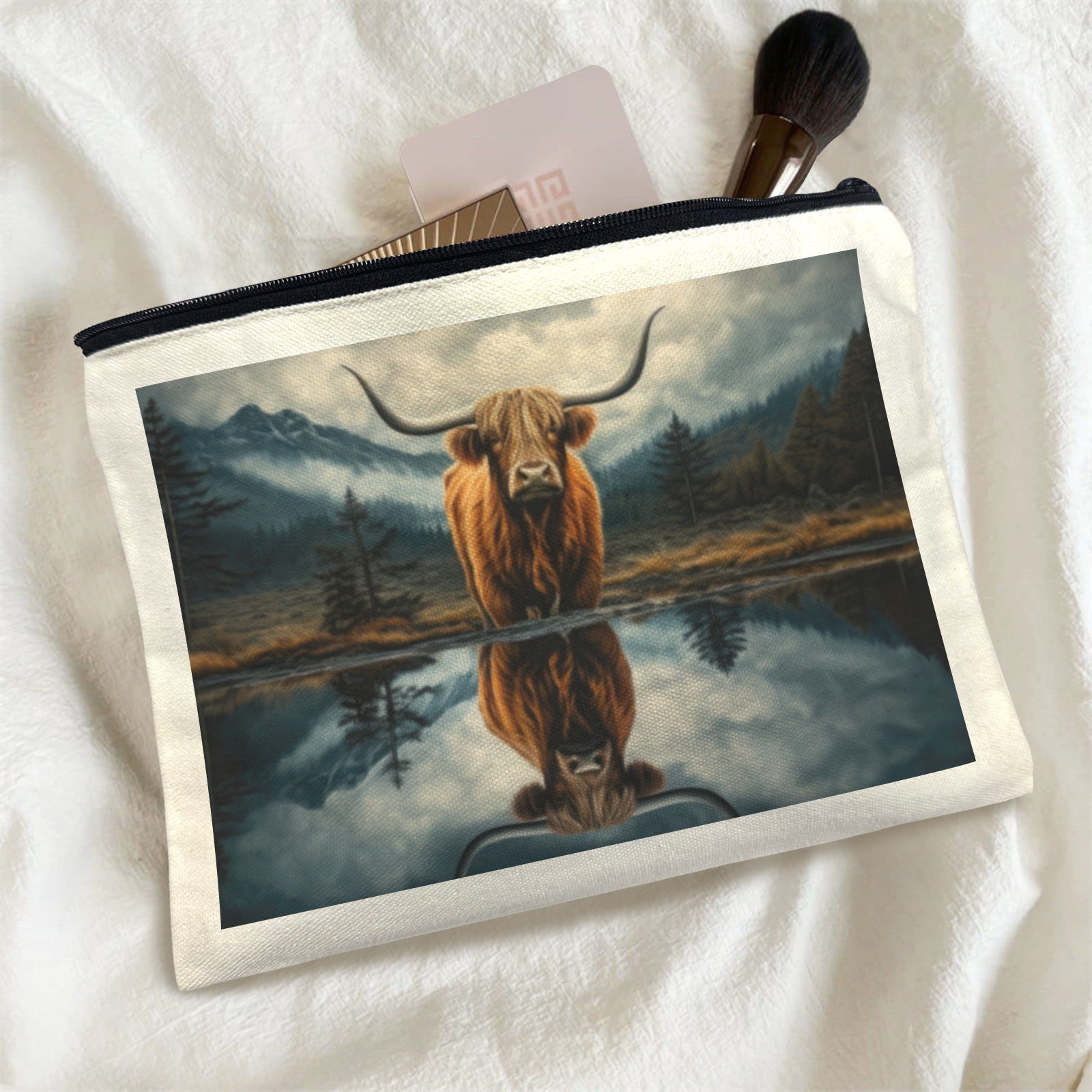 Baha Ranch Reflection Highland Cow Cosmetic Bag Made in America by Baha Ranch Western Wear