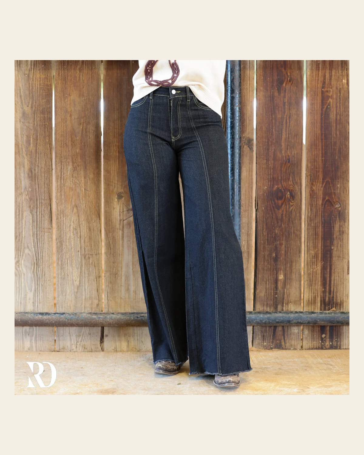 Alira Wide Leg Palazzo Denim | Jeans on a warm cream background