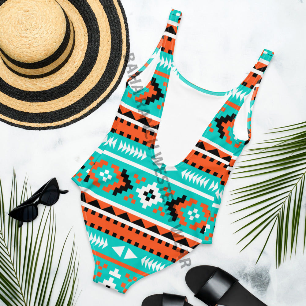 Baha Ranch Yeehaw Turquoise Orange Aztec One-Piece Swimsuit by Baha Ranch Western Wear - product image 2