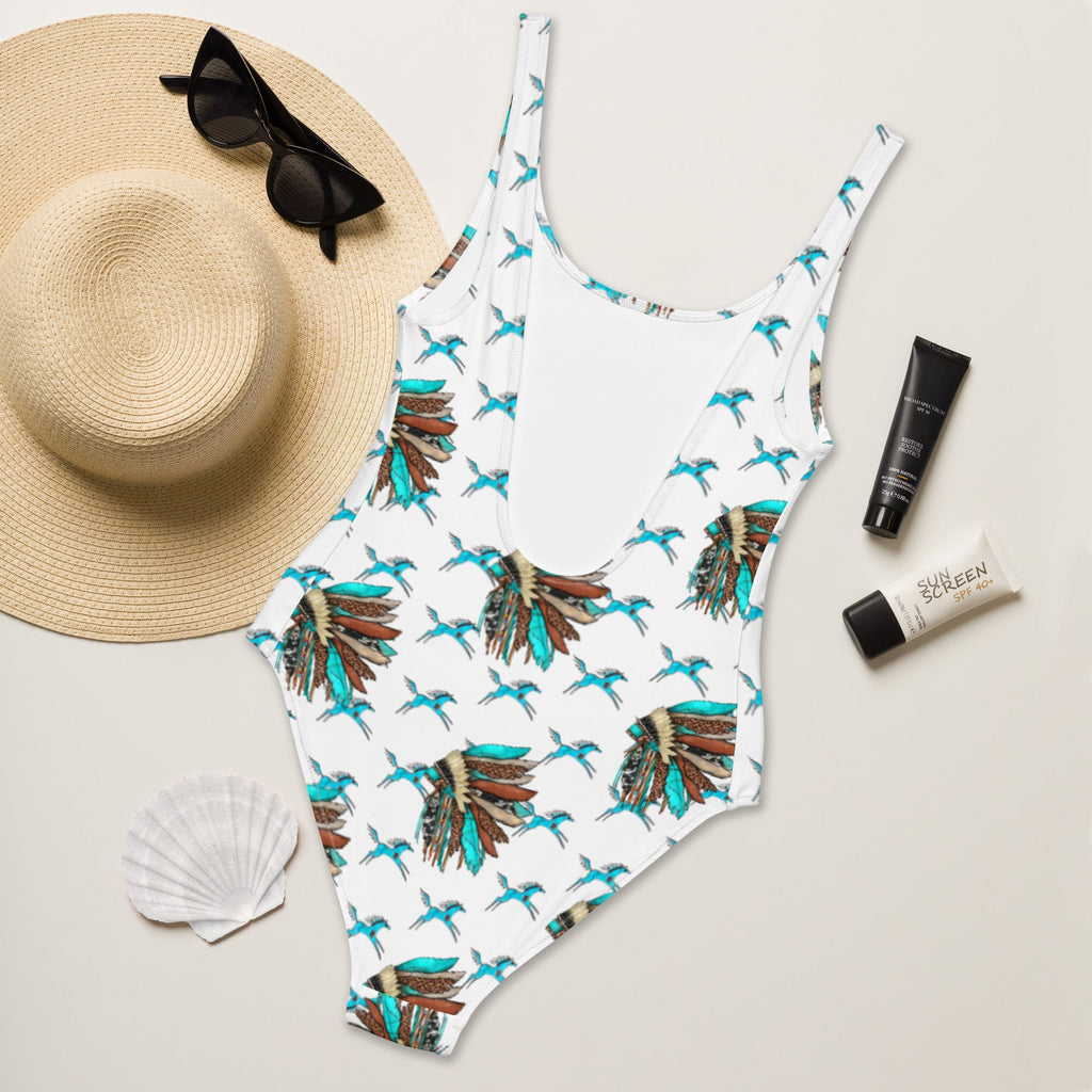 Baha Ranch Yeehaw Turquoise Running Horse Headdress One-Piece Swimsuit by Baha Ranch Western Wear - product image 6