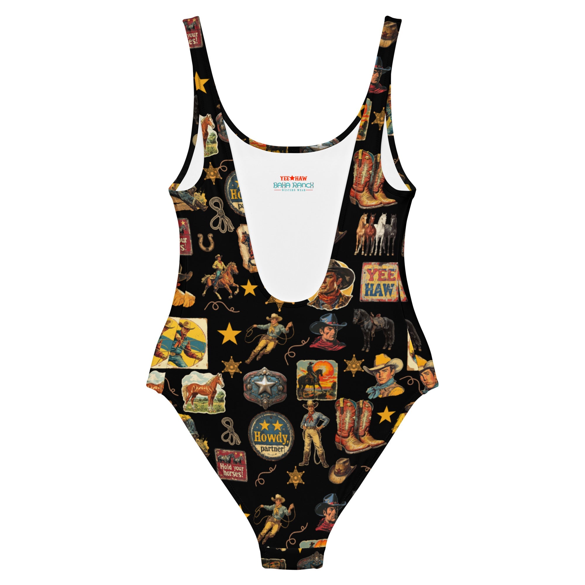 Baha Ranch Yeehaw Vintage Cowboy Collage Western One-Piece Swimsuit by Baha Ranch Western Wear - product image 5