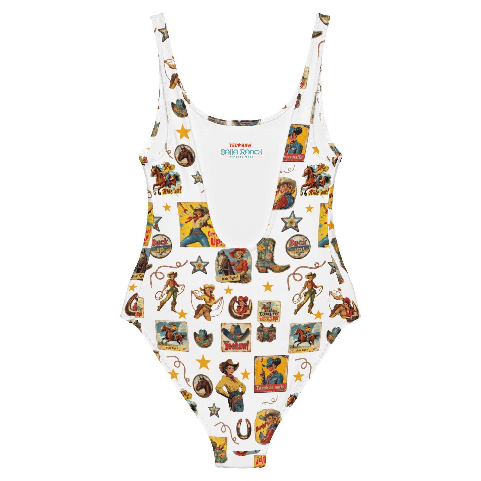 Baha Ranch Yeehaw Vintage Cowgirl Collage White One-Piece Swimsuit by Baha Ranch Western Wear - product image 4