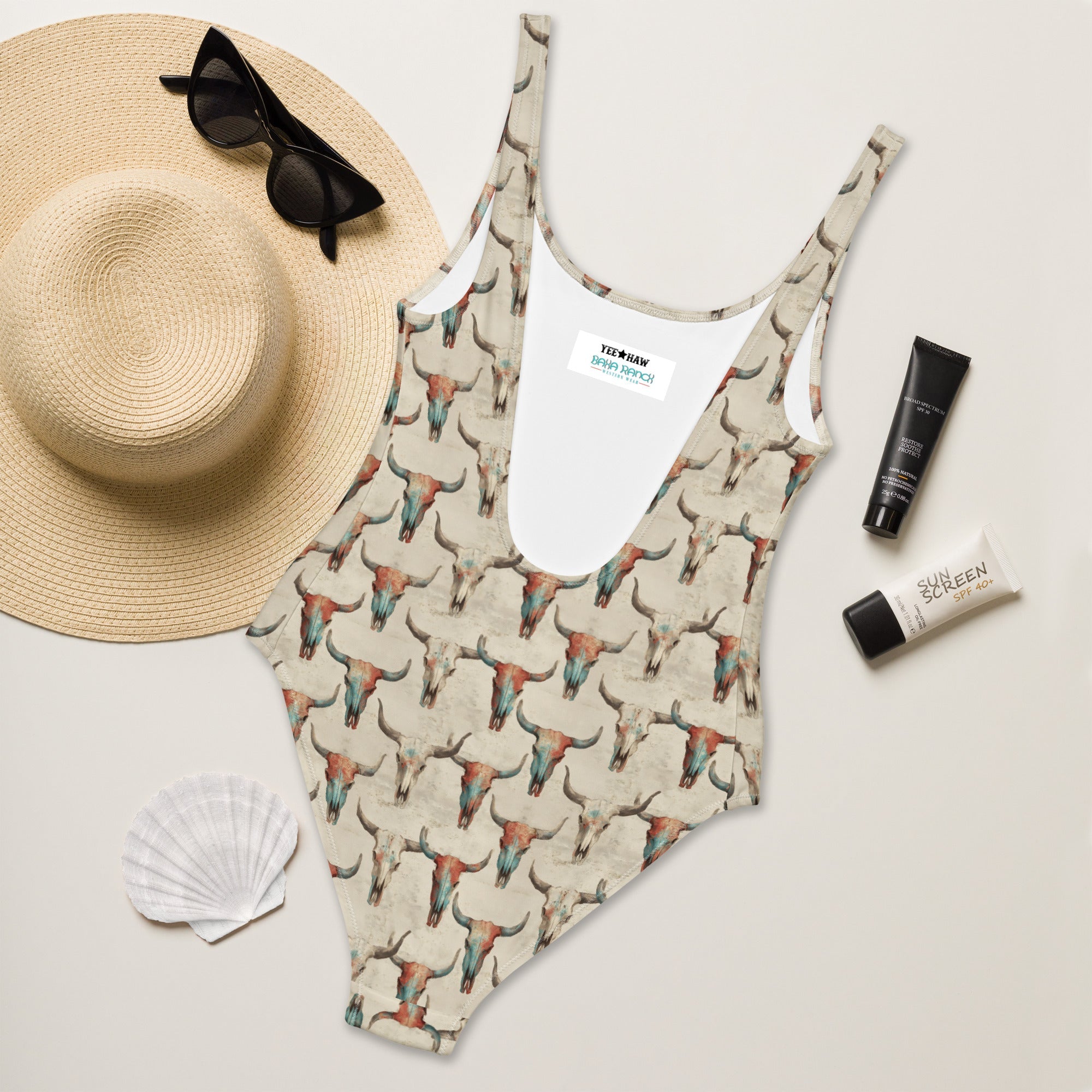 Baha Ranch Yeehaw Bullhead Skulls One-Piece Swimsuit by Baha Ranch Western Wear - product image 6