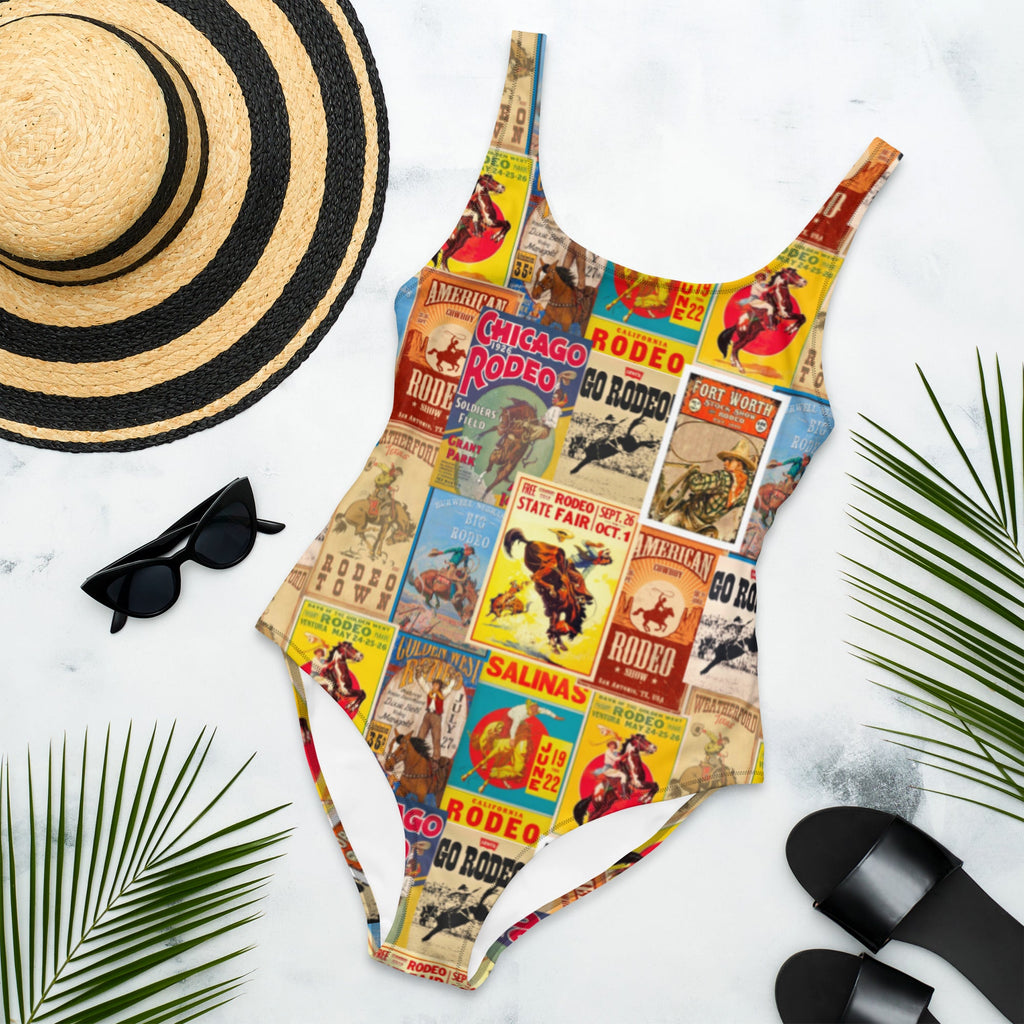 Baha Ranch Yeehaw Vintage Rodeo Poster One-Piece Swimsuit by Baha Ranch Western Wear