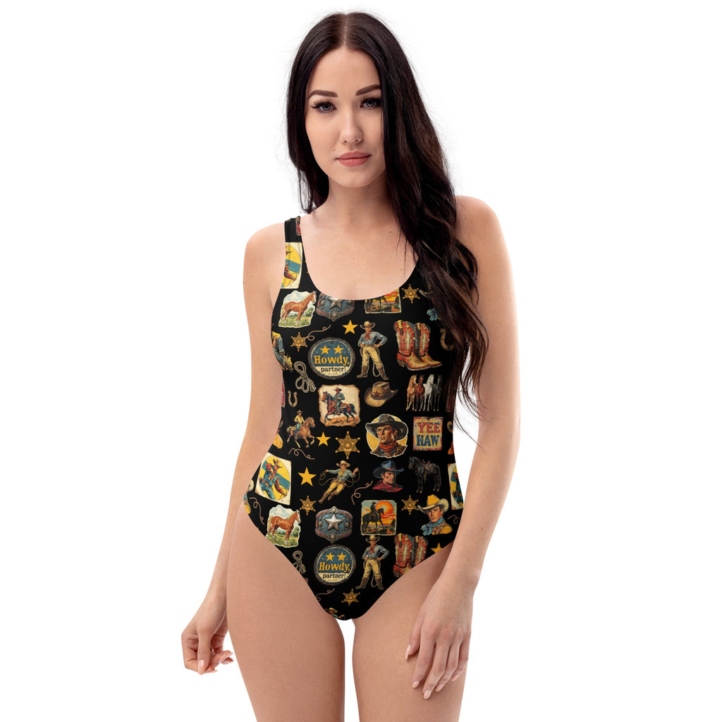 Baha Ranch Yeehaw Vintage Cowboy Collage Western One-Piece Swimsuit by Baha Ranch Western Wear - product image 2