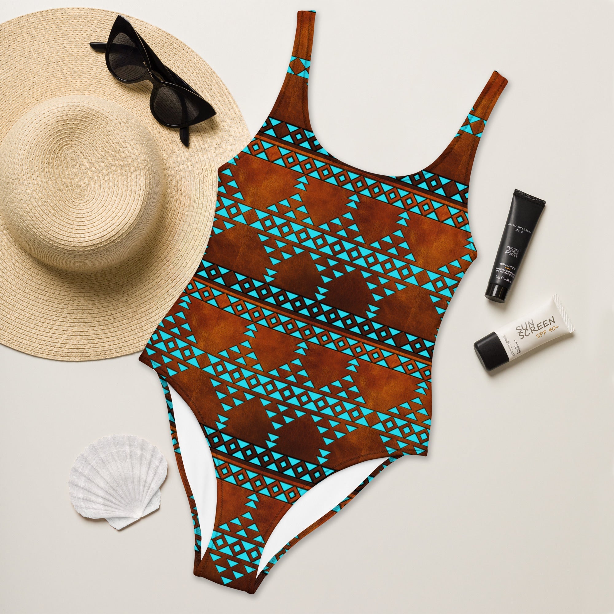 Baha Ranch Yeehaw Turquoise Aztec One-Piece Swimsuit by Baha Ranch Western Wear