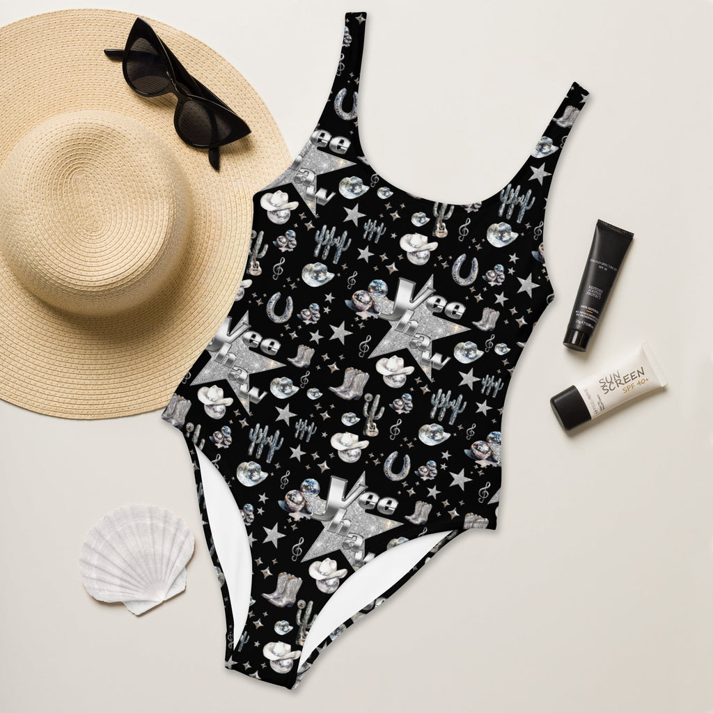 Baha Ranch Yeehaw Rhinestone Cowgirl Black One-Piece Swimsuit by Baha Ranch Western Wear