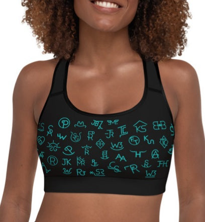 Turquoise Cattle Brands Sports Bra by Baha Ranch Western Wear