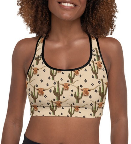 Longhorn Ranch Cactus Padded Sports Bra by Baha Ranch Western Wear