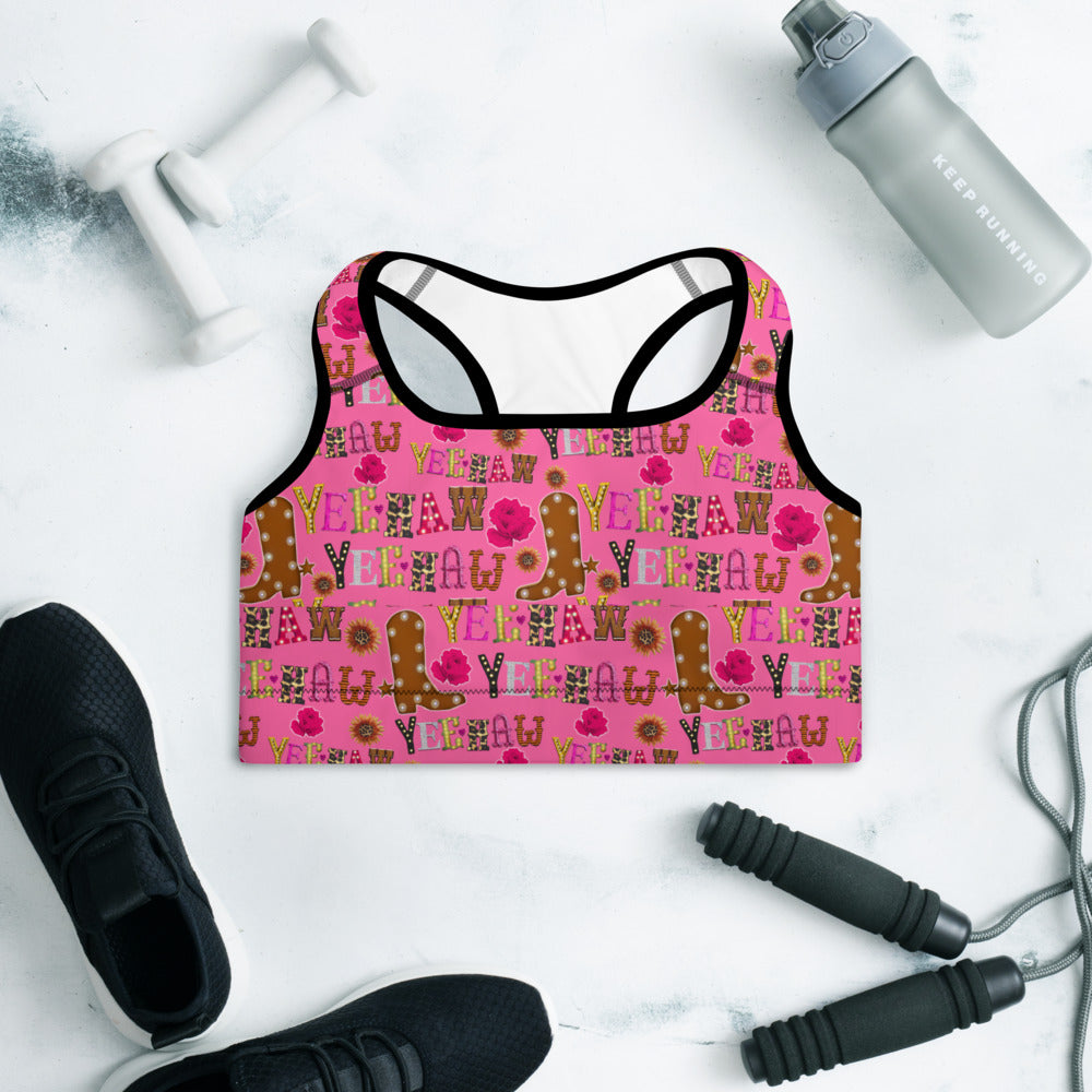 Hot Pink Yeehaw Padded Sports Bra by Baha Ranch Western Wear - product image 5