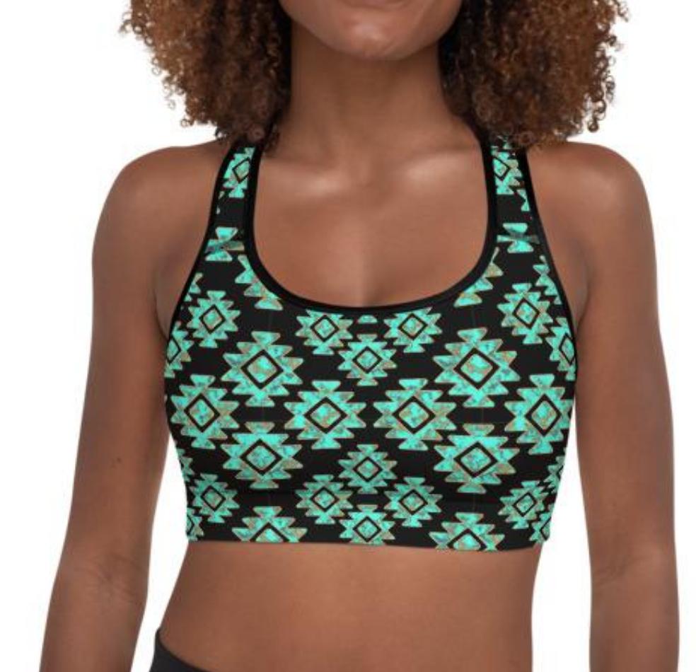 Turquoise Aztec Sports Bra by Baha Ranch Western Wear