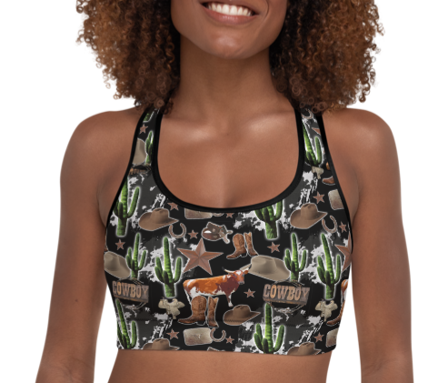 Cowboy Collage Sports Bra by Baha Ranch Western Wear