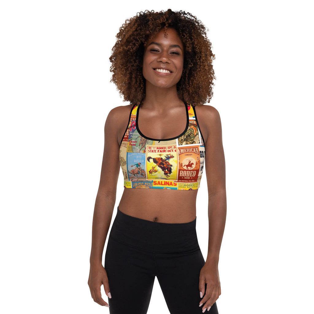 Vintage Rodeo Poster Padded Sports Bra by Baha Ranch Western Wear