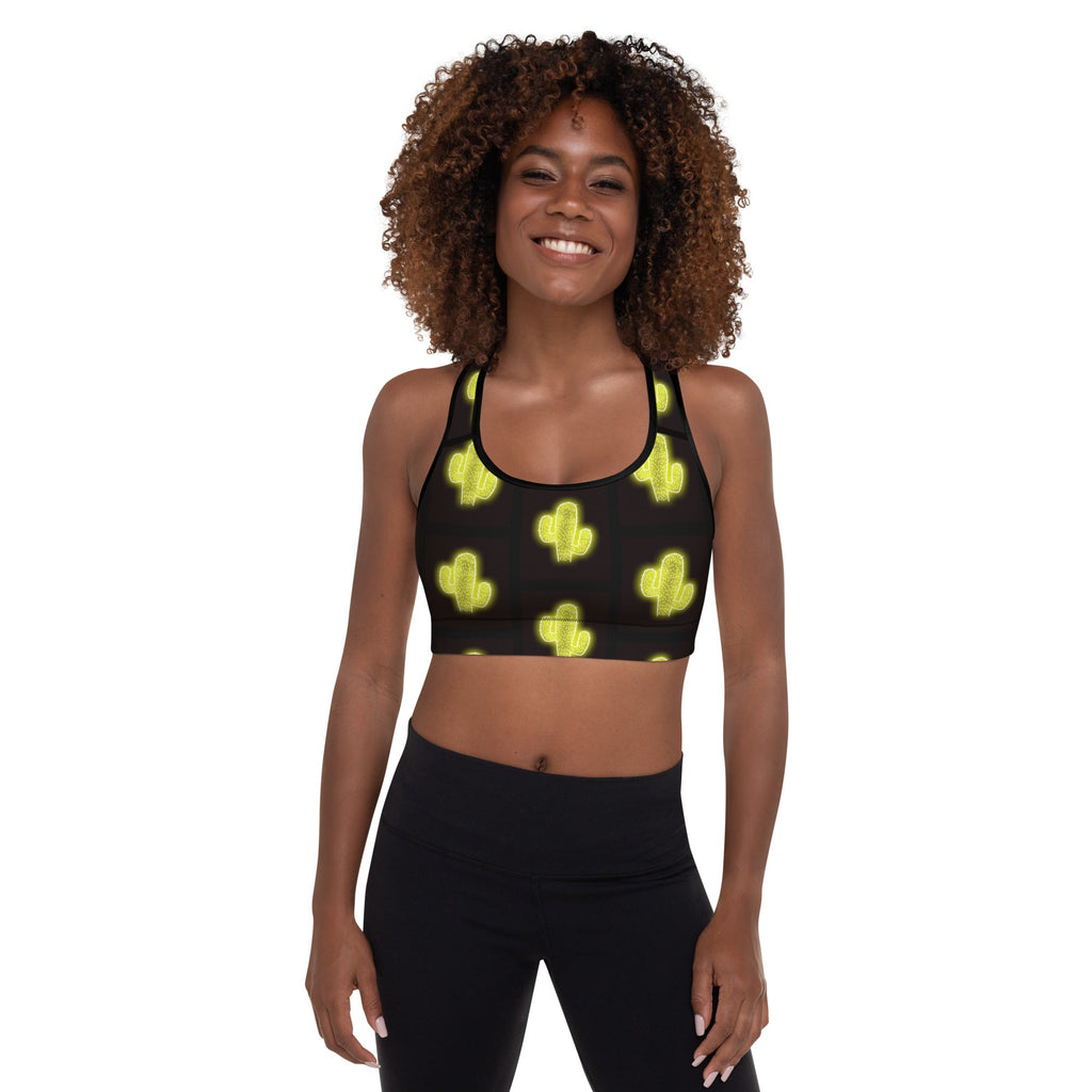 Green Neon Cactus Padded Sports Bra by Baha Ranch Western Wear