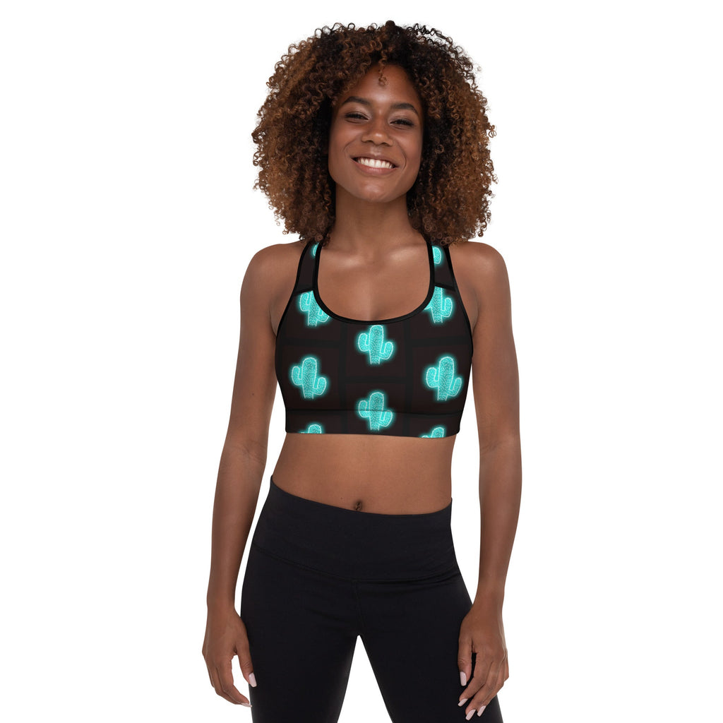Turquoise Neon Cactus Padded Sports Bra by Baha Ranch Western Wear