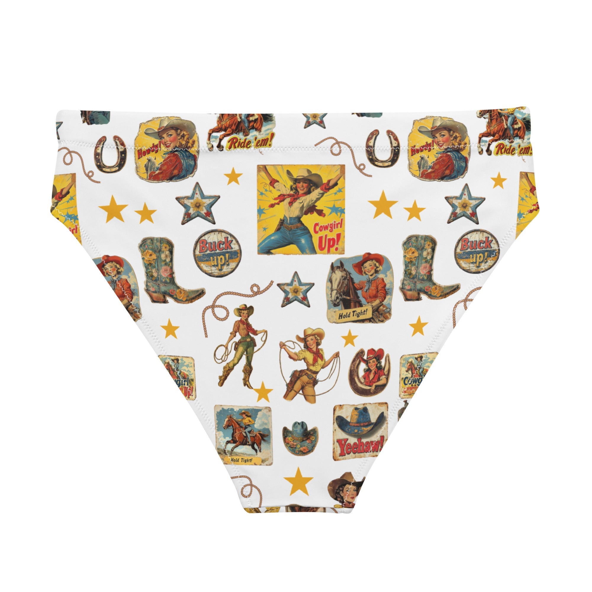 Baha Ranch Yeehaw Vintage Cowgirl Collage White Bikini Bottom by Baha Ranch Western Wear - product image 4