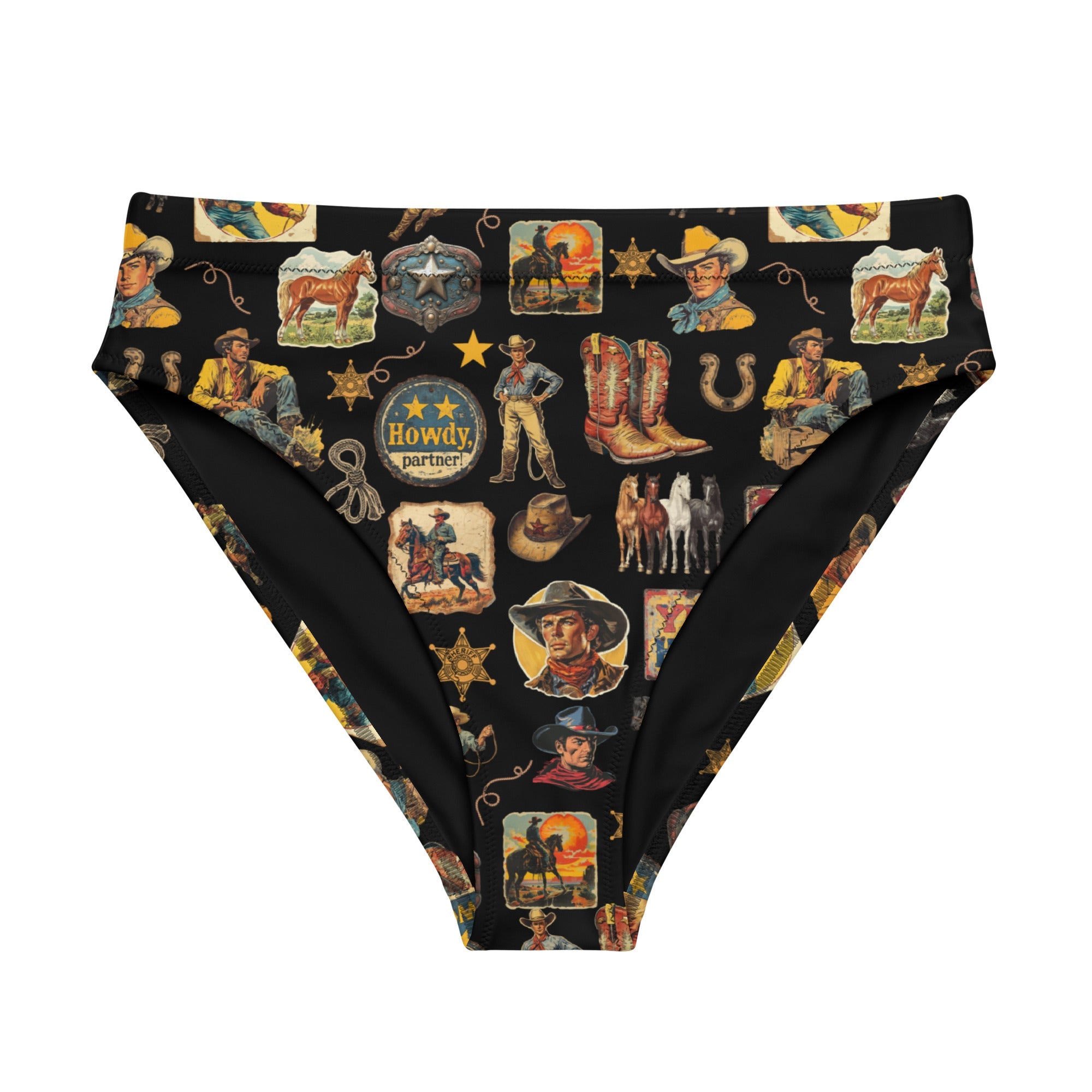 Baha Ranch Yeehaw Vintage Cowboy Collage Bikini Bottom by Baha Ranch Western Wear