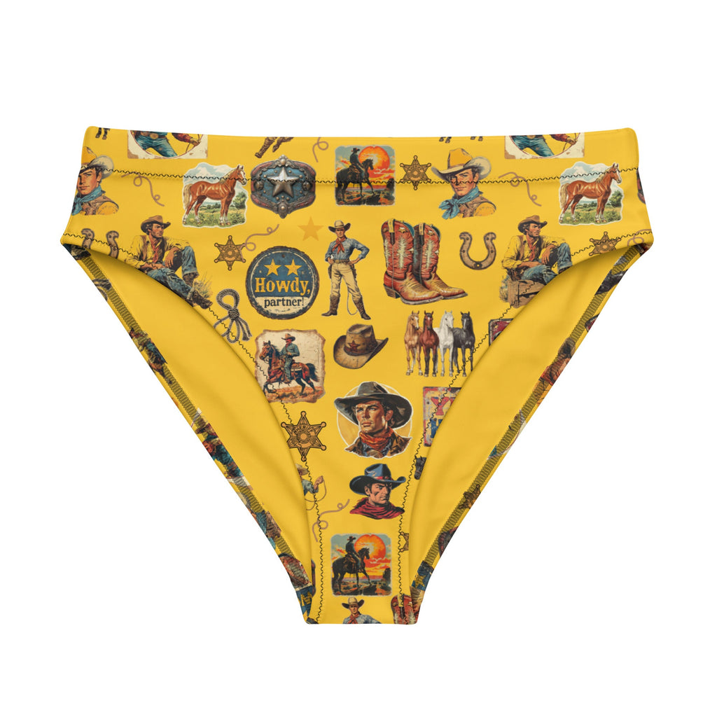 Baha Ranch Yeehaw Vintage Cowboy Collage Mustard Bikini Bottom by Baha Ranch Western Wear