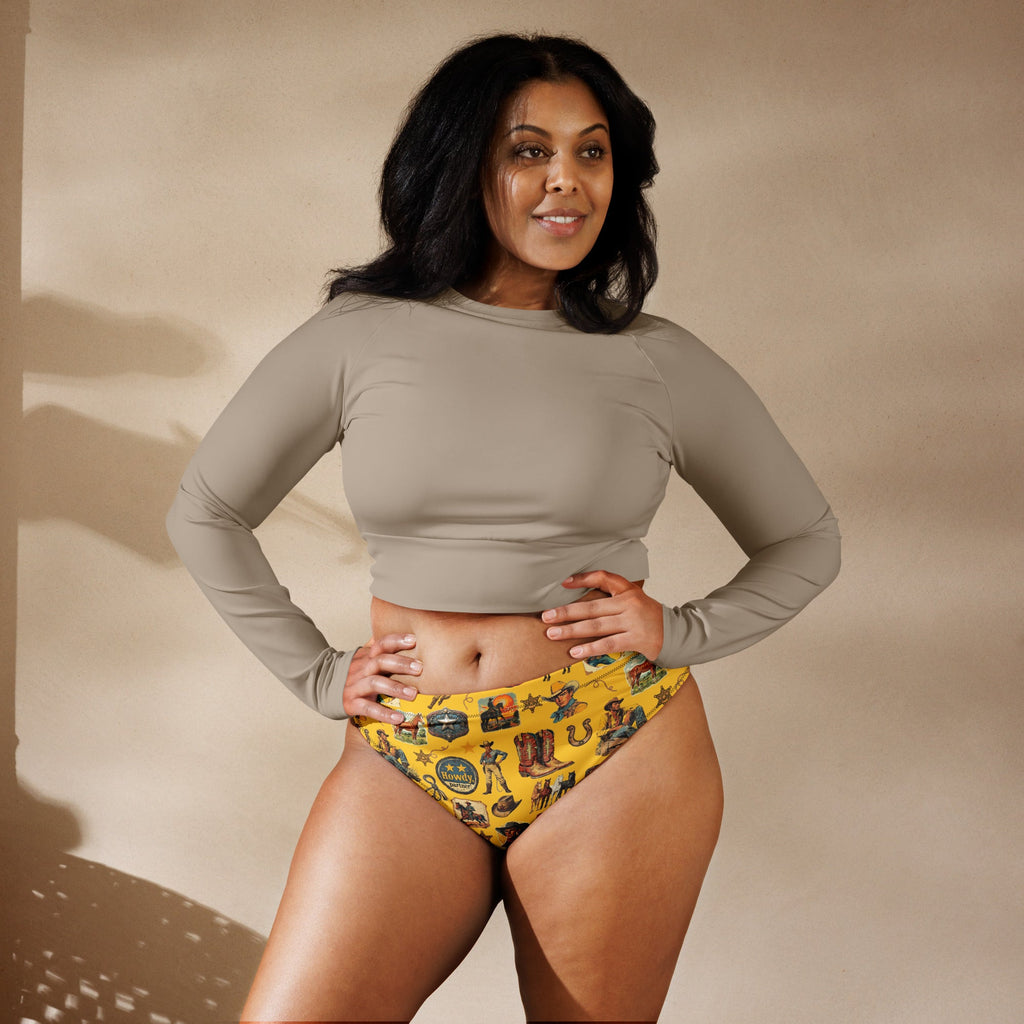 Baha Ranch Yeehaw Vintage Cowboy Collage Mustard Bikini Bottom by Baha Ranch Western Wear - product image 2