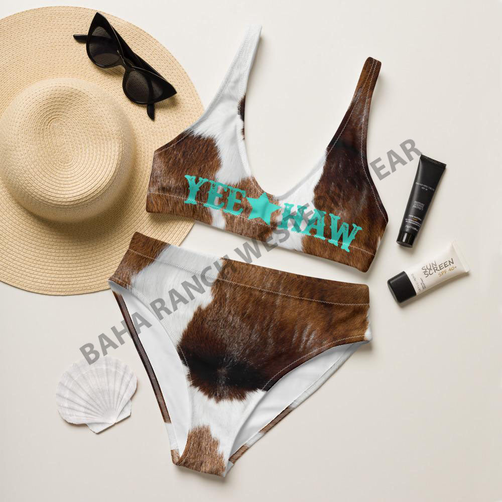 Yeehaw Brown Cow Print Bikini by Baha Ranch Western Wear