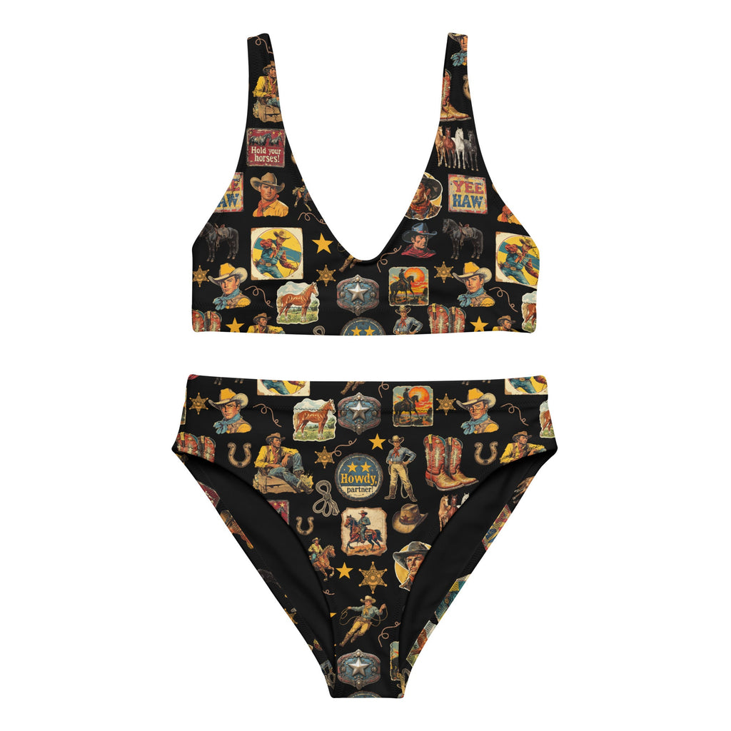Baha Ranch Yeehaw Vintage Cowboy Collage Bikini by Baha Ranch Western Wear