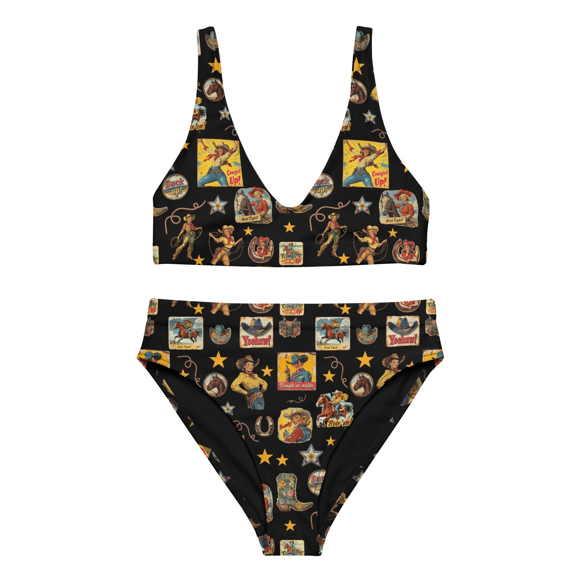 Baha Ranch Yeehaw Vintage Cowgirl Collage Bikini by Baha Ranch Western Wear