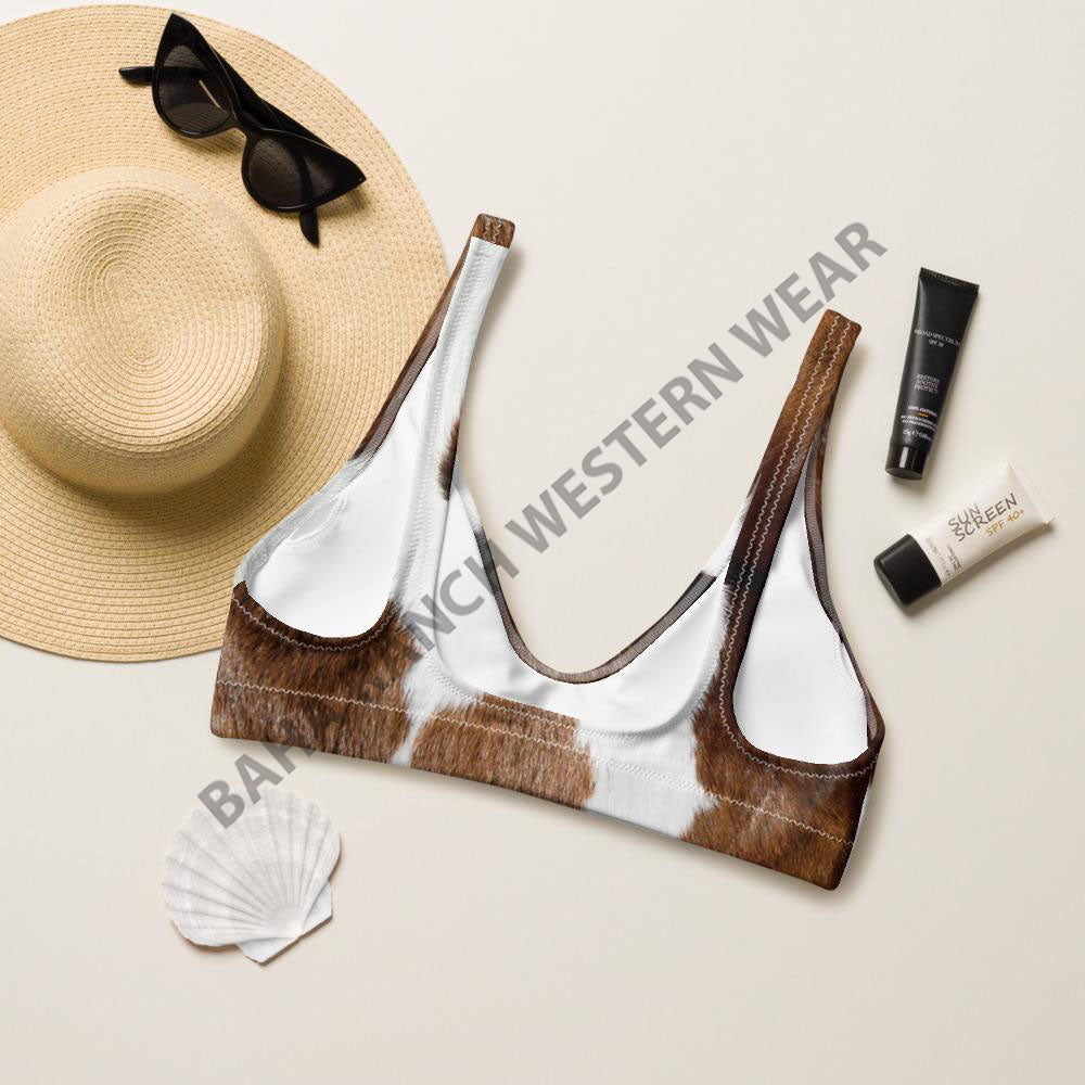 Yeehaw Brown Cow Print Bikini Top by Baha Ranch Western Wear - product image 2