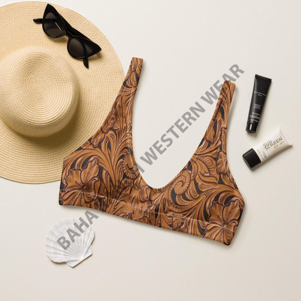 Yeehaw Tooled Leather Bikini Top by Baha Ranch Western Wear