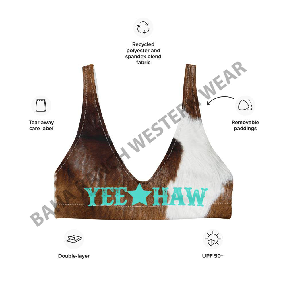 Yeehaw Brown Cow Print Bikini Top by Baha Ranch Western Wear - product image 3
