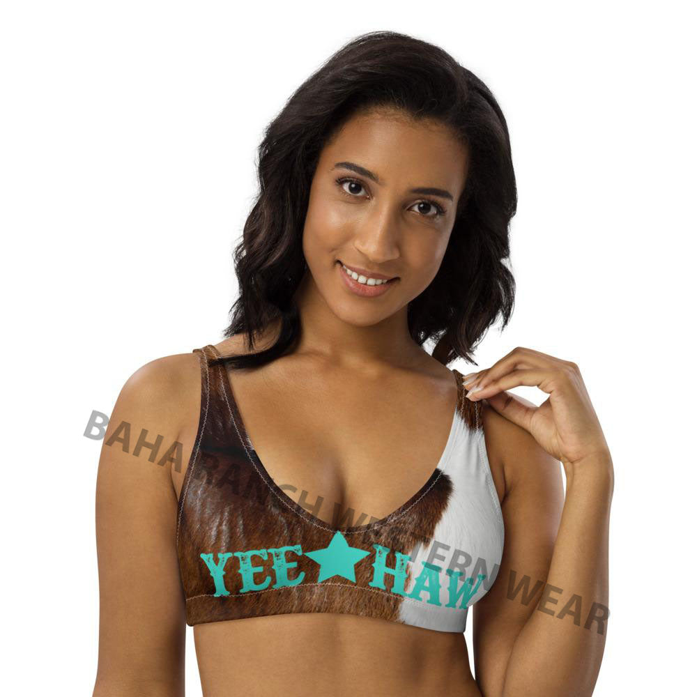 Yeehaw Brown Cow Print Bikini Top by Baha Ranch Western Wear - product image 8
