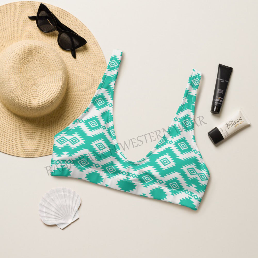 Ready to Ship Yeehaw Turquoise Aztec Bikini Top Size Medium by Baha Ranch Western Wear