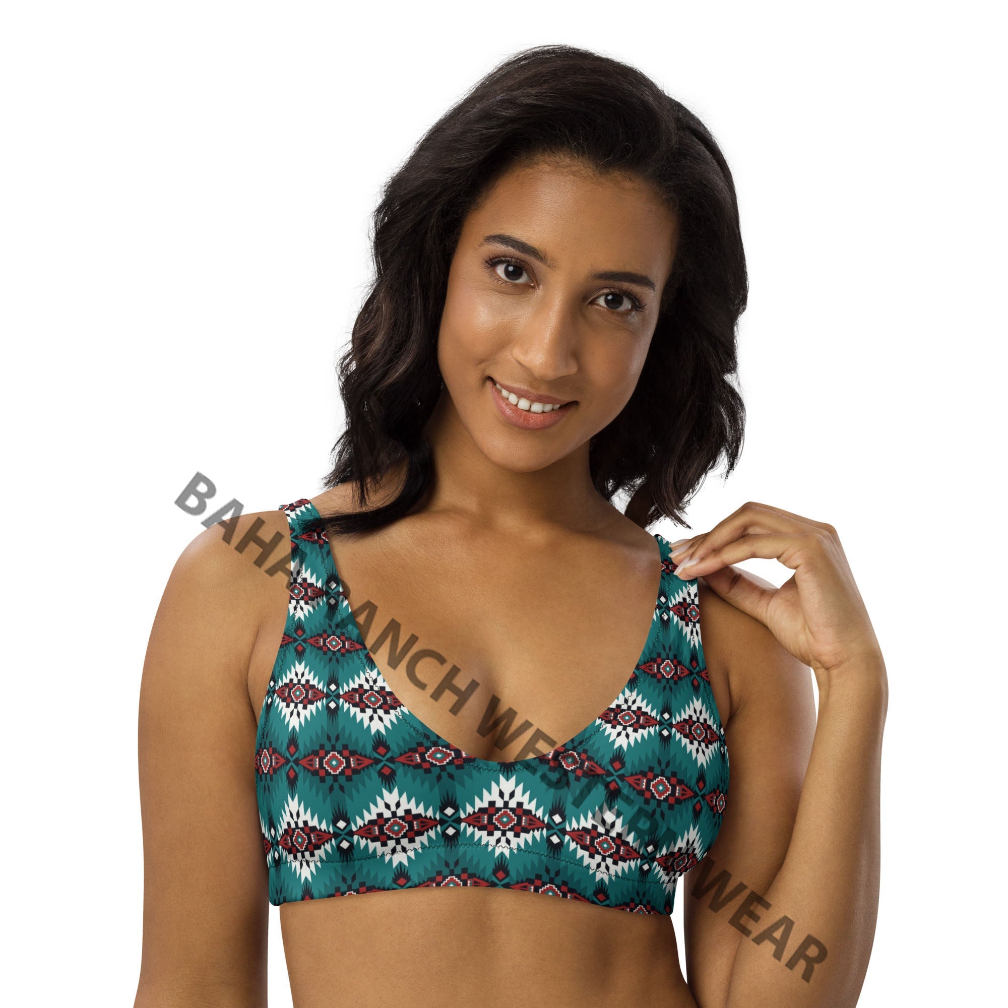 Ready to Ship Yeehaw Teal Burgandy Aztec Bikini Top Size LARGE by Baha Ranch Western Wear