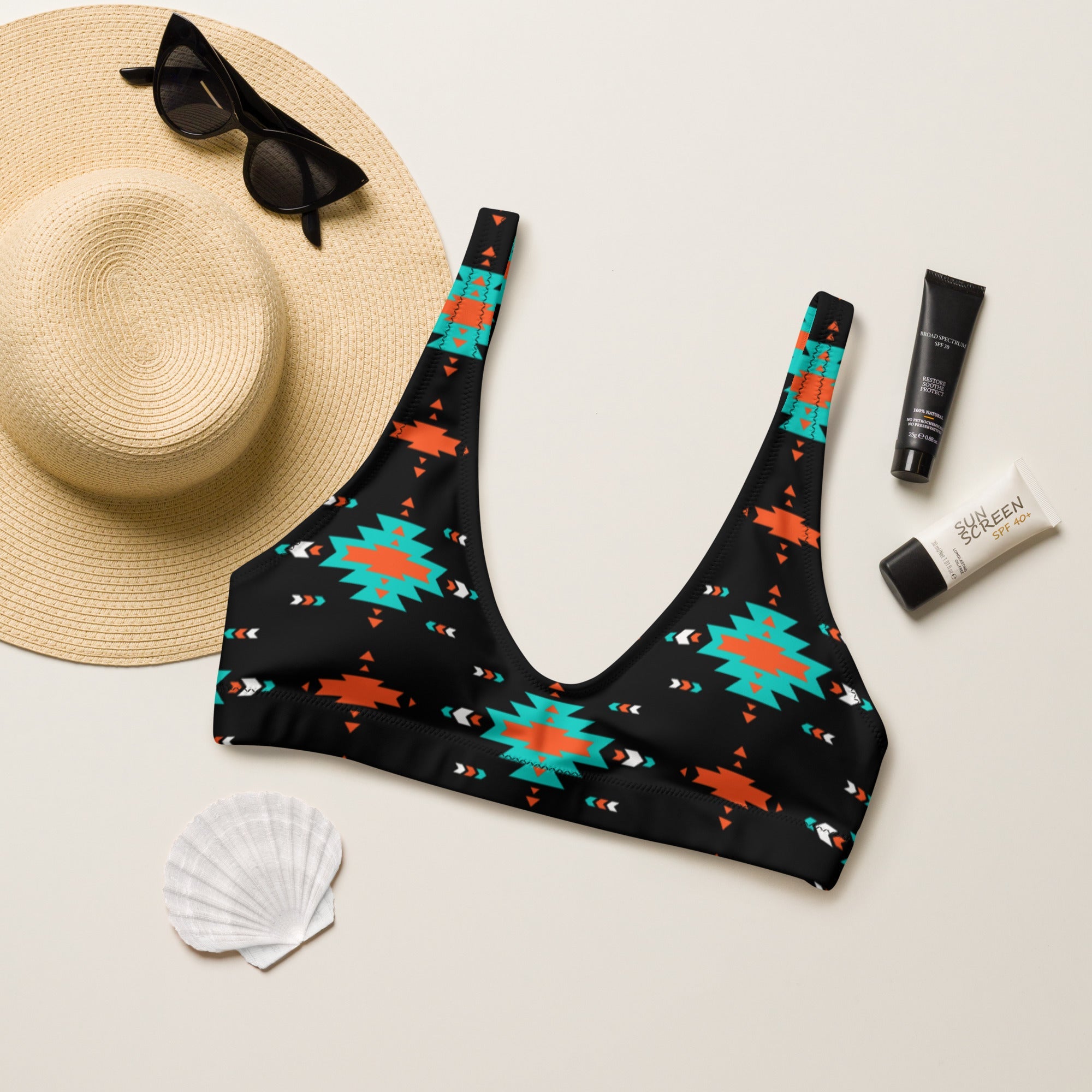 Baha Ranch Yeehaw Turquoise & Orange Aztec Bikini Top by Baha Ranch Western Wear