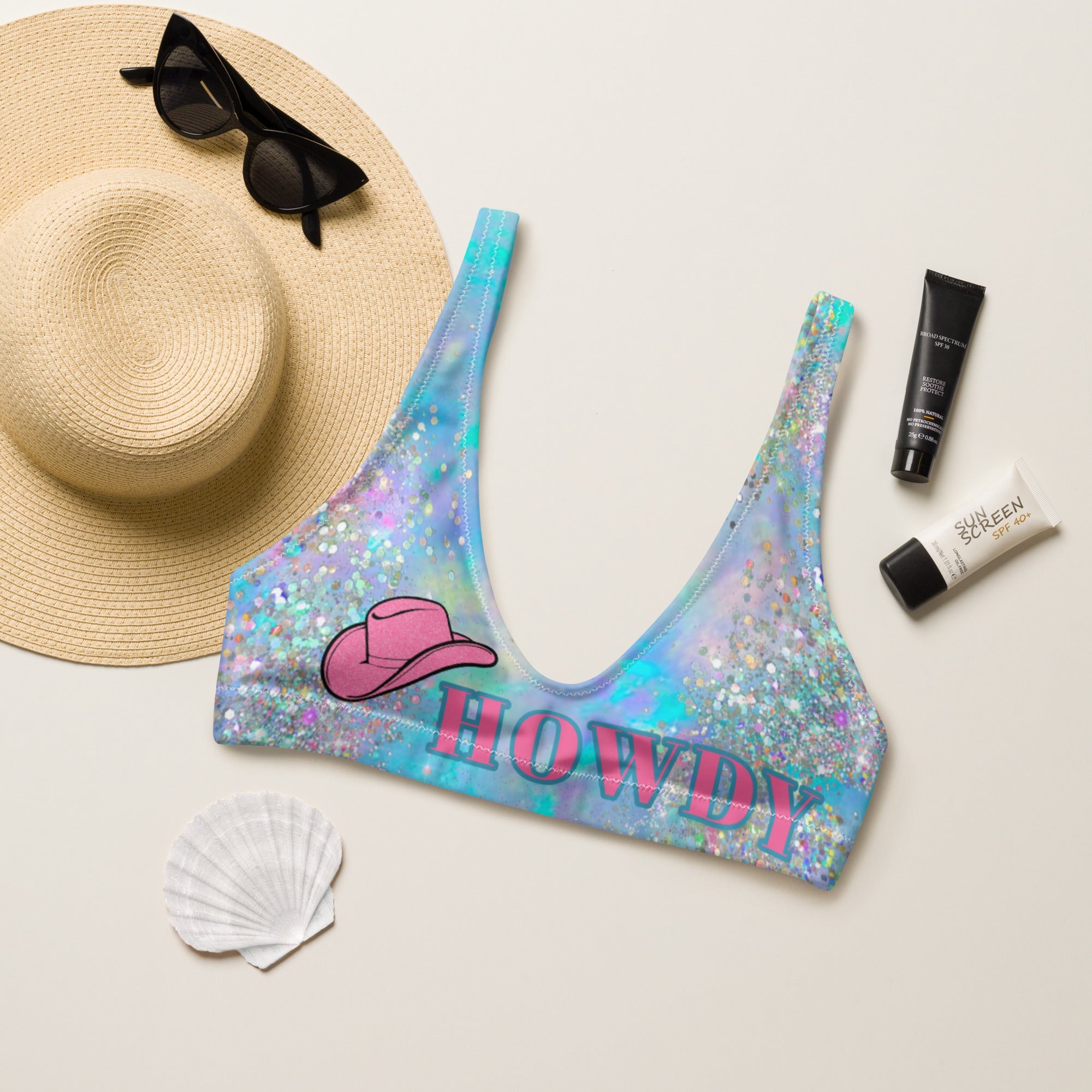 Baha Ranch Yeehaw Howdy Opal Glitter Bikini Top by Baha Ranch Western Wear