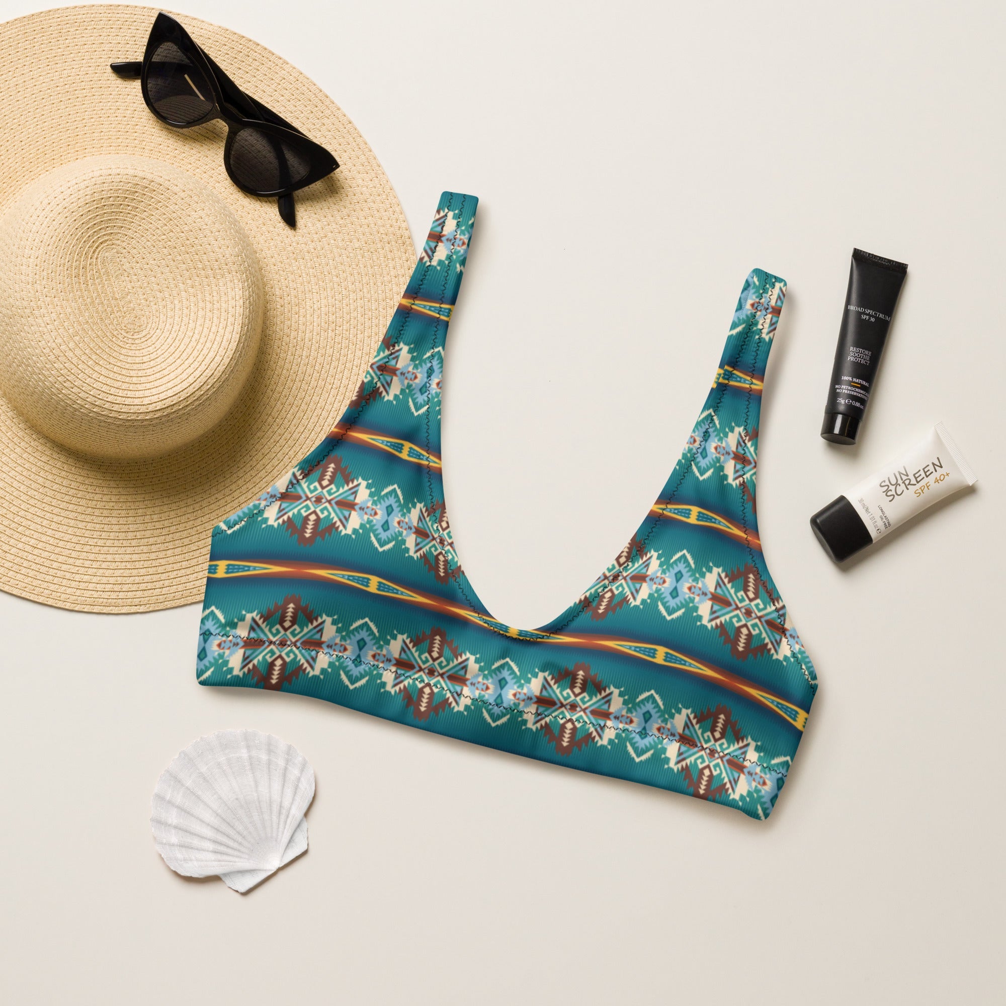 Baha Ranch Yeehaw Teal Aztec Blanket Print Bikini Top by Baha Ranch Western Wear