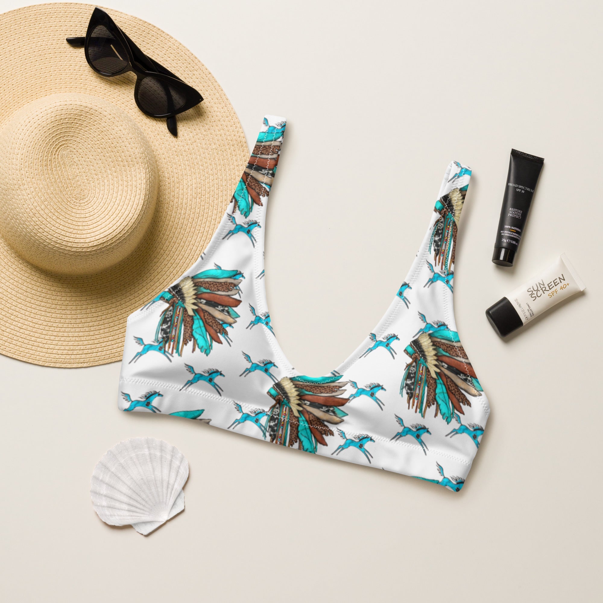 Baha Ranch Yeehaw Turquoise Running Horse Head Dress Bikini Top by Baha Ranch Western Wear