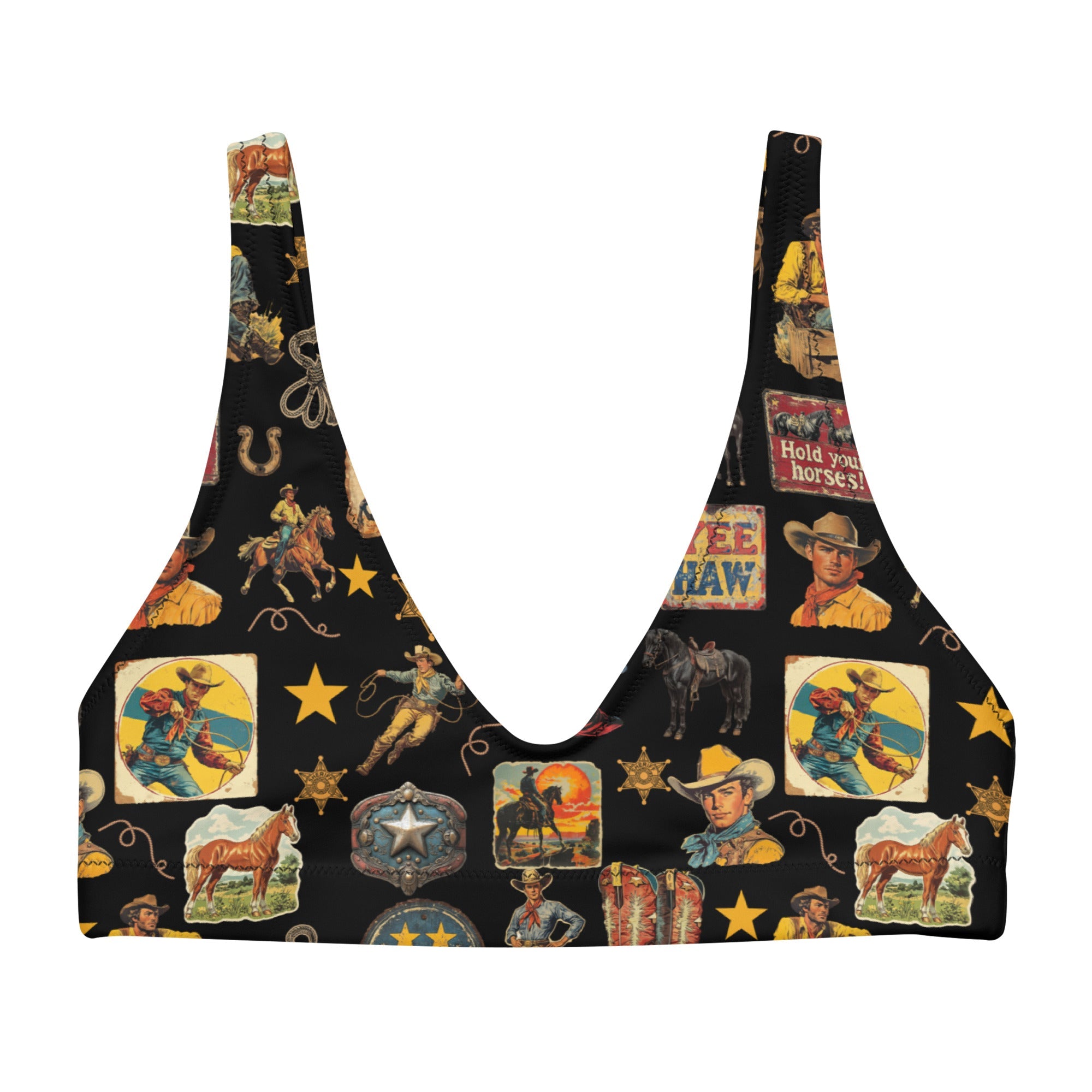 Baha Ranch Yeehaw Vintage Cowboy Collage Bikini Top by Baha Ranch Western Wear