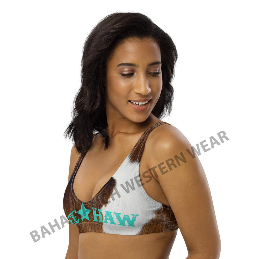 Yeehaw Brown Cow Print Bikini Top by Baha Ranch Western Wear - product image 7